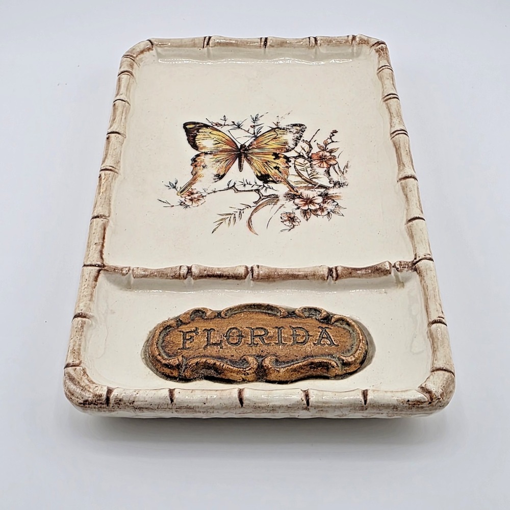 Vintage Florida Treasure Craft Butterfly Dish Tray Travel Art Pottery Ceramic
